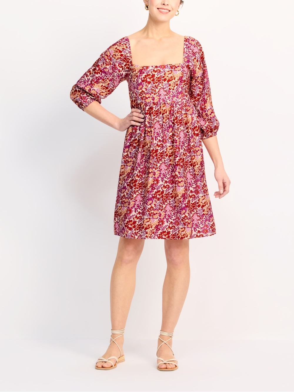 Gilli Burgundy Maribel Puff Sleeve Dress Red Floral Print, L